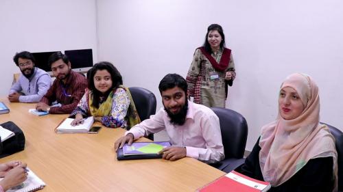 Students in "Media, Politics and Reporting Elections" class at the University of Central Punjab, Lahore.